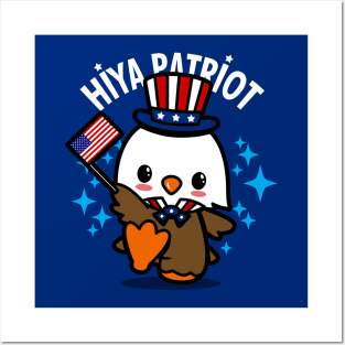 Proud American Independence Day Cute Kawaii Patriotic American Eagle Cartoon Posters and Art